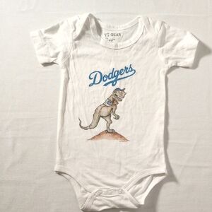 Dodgers Baby Onesie with dinosaur on mound